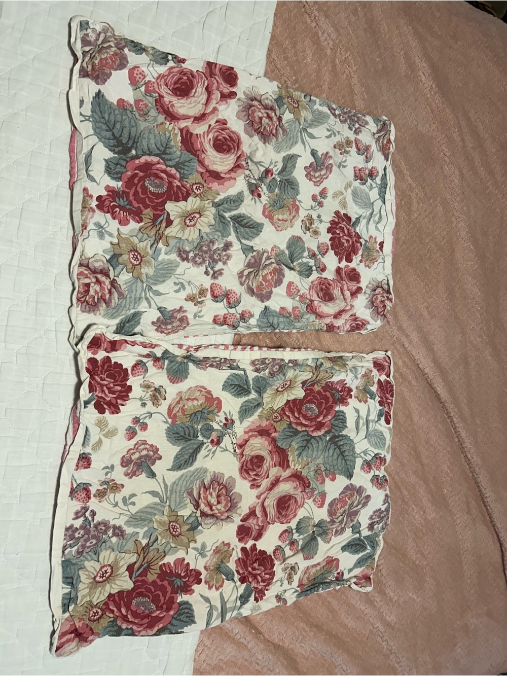 Pottery Barn Floral Rose Print Pillow Shams - Vintage-Inspired Pair
